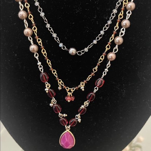 Natural Life Multi-Layered Necklace with Red/Pink Pendant - Picture 2 of 7